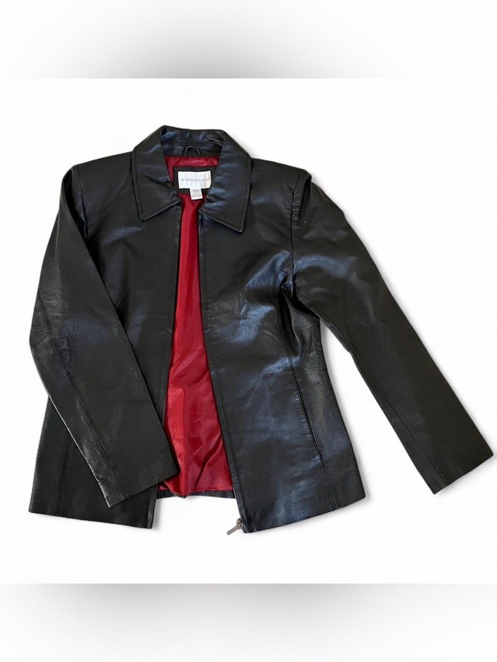 Worthington Black Leather Jacket with Red Lining